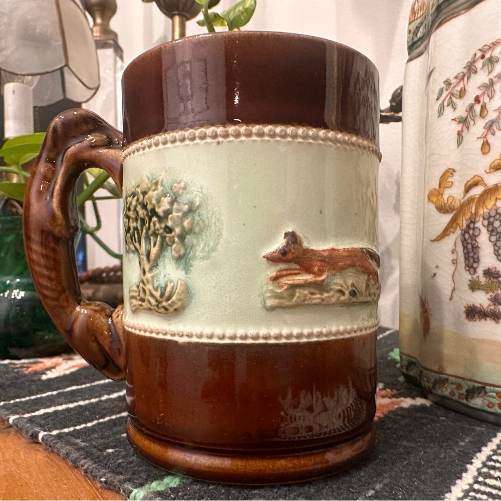 Vintage Bourne Denby England Ceramic Hunting Scene  Mug Greyhound Dog Handle